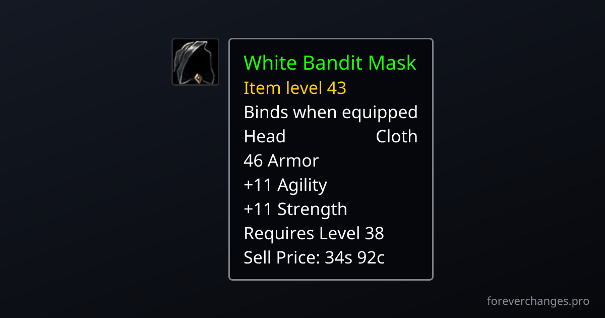 White Bandit Mask: crafted with Tailoring · WoW Forever · ForeverChanges