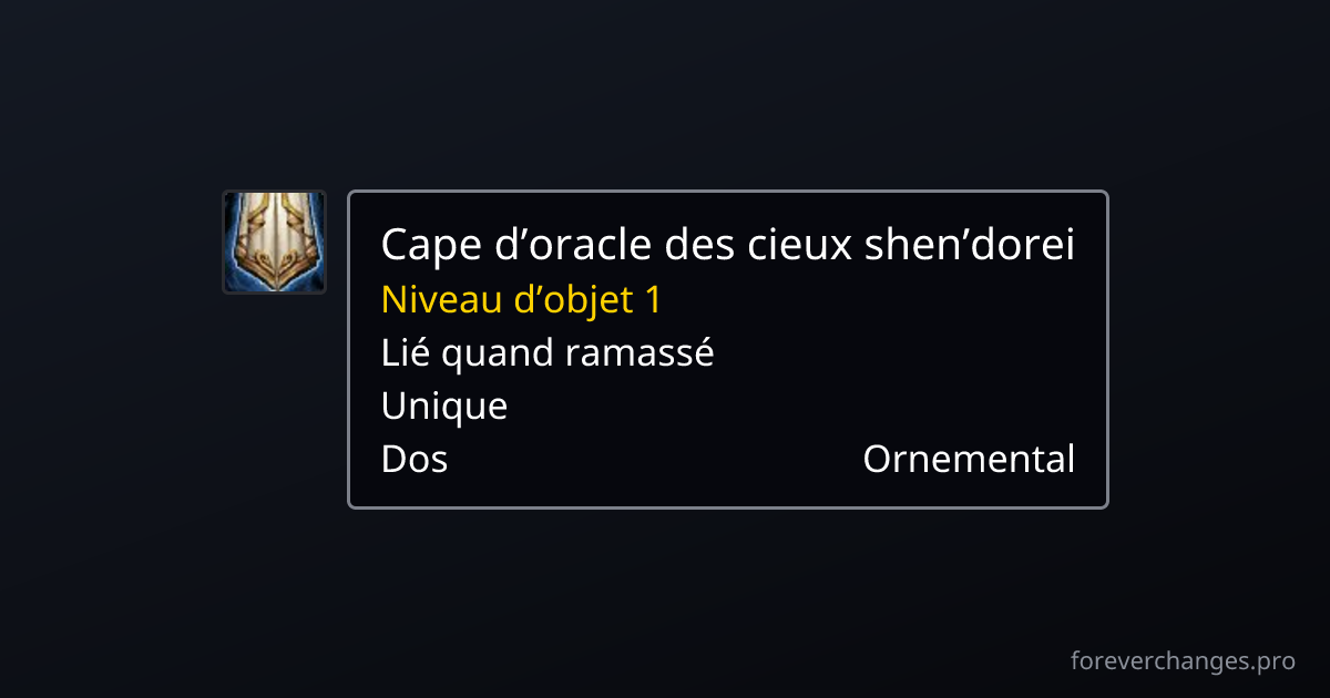 Oracle Cape Cape d’oracle des cieux shen’dorei : dos, nouveauté de WoW Forever ...