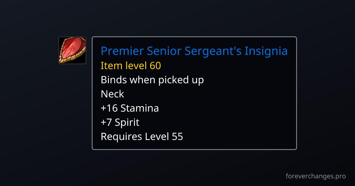 Premier Senior Sergeant's Insignia: new neck in WoW Forever ...