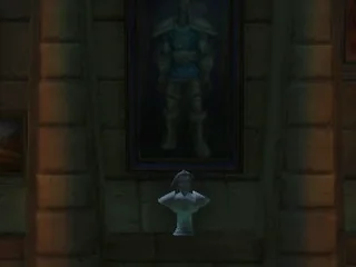 Le buste du paladin dans sa niche, sous son tableau.