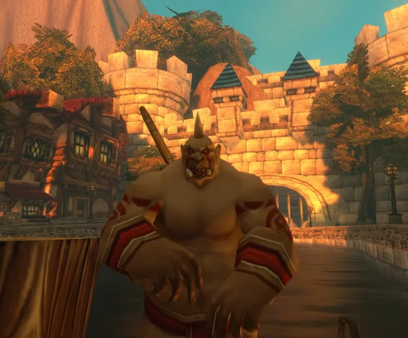 A female character turned into an ogre by the Savory Whimsyfin Delight, in game